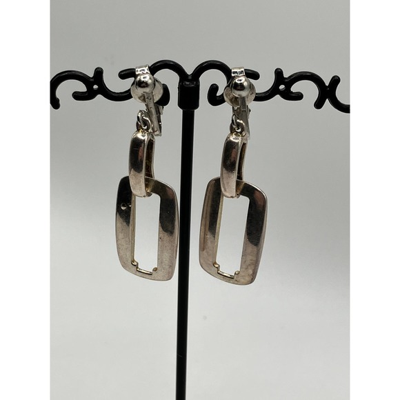 2 Silver-Tone Rectangle Door Knockers Hoop in 1 Clip-On Earrings! - Picture 6 of 6